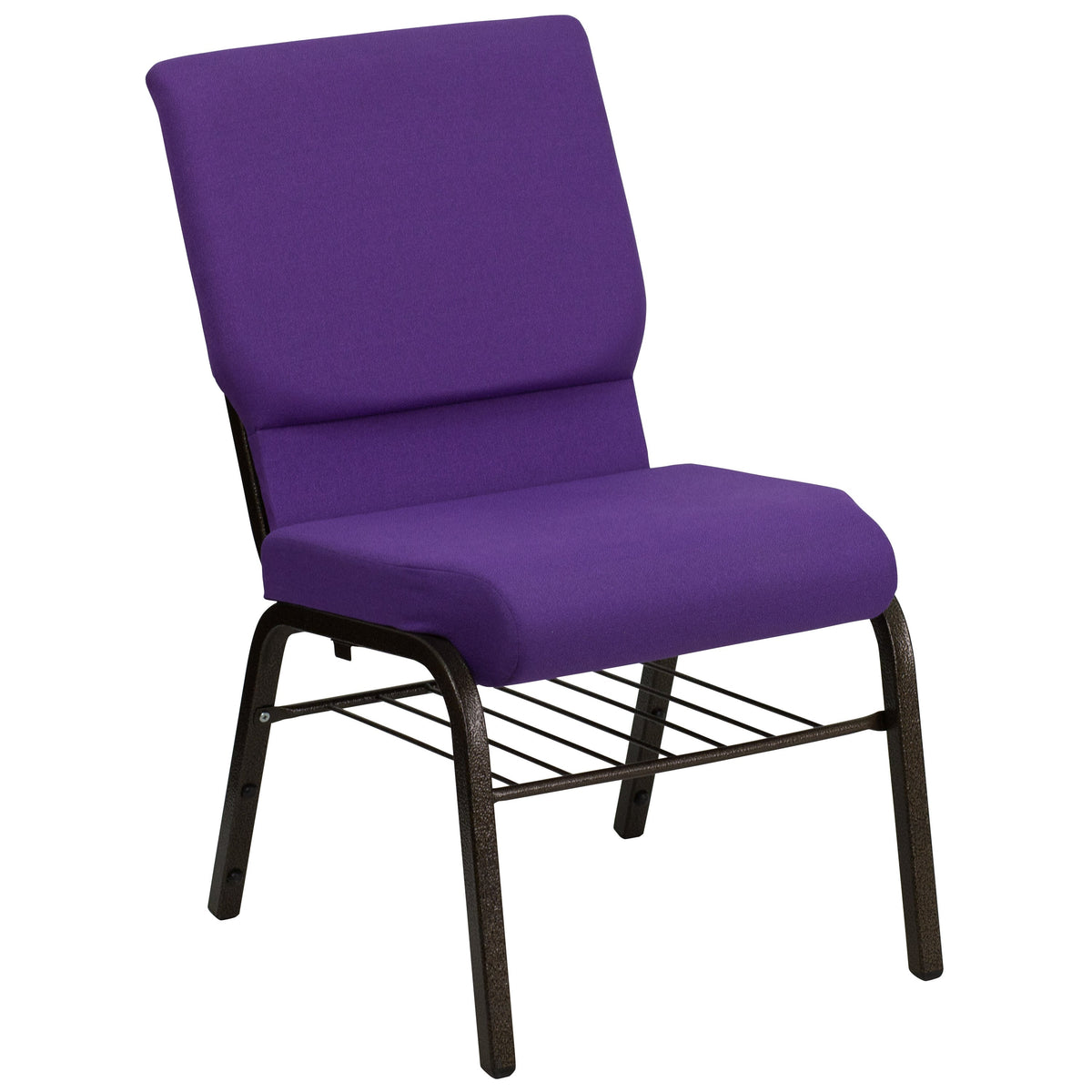 Purple Fabric/Gold Vein Frame |#| 18.5inchW Church Chair in Purple Fabric with Book Rack - Gold Vein Frame