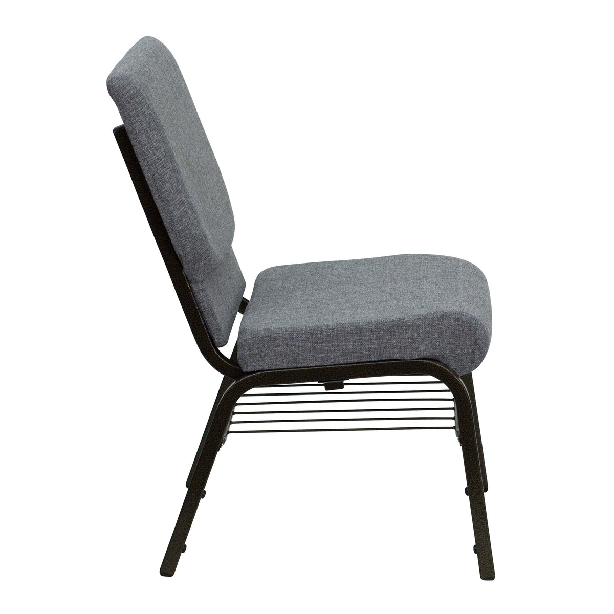 Gray Fabric/Gold Vein Frame |#| 18.5inchW Church Chair in Gray Fabric with Book Rack - Gold Vein Frame