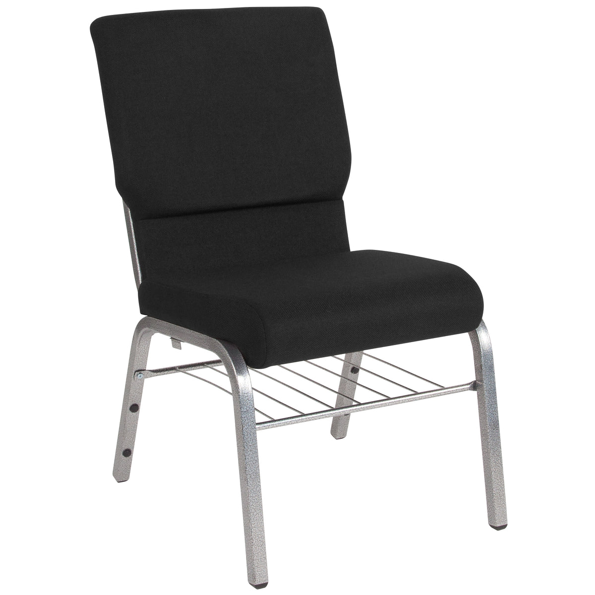 Black Fabric/Silver Vein Frame |#| 18.5inchW Church Chair in Black Fabric with Book Rack - Silver Vein Frame