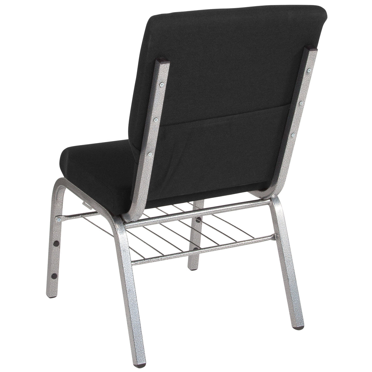 Black Fabric/Silver Vein Frame |#| 18.5inchW Church Chair in Black Fabric with Book Rack - Silver Vein Frame