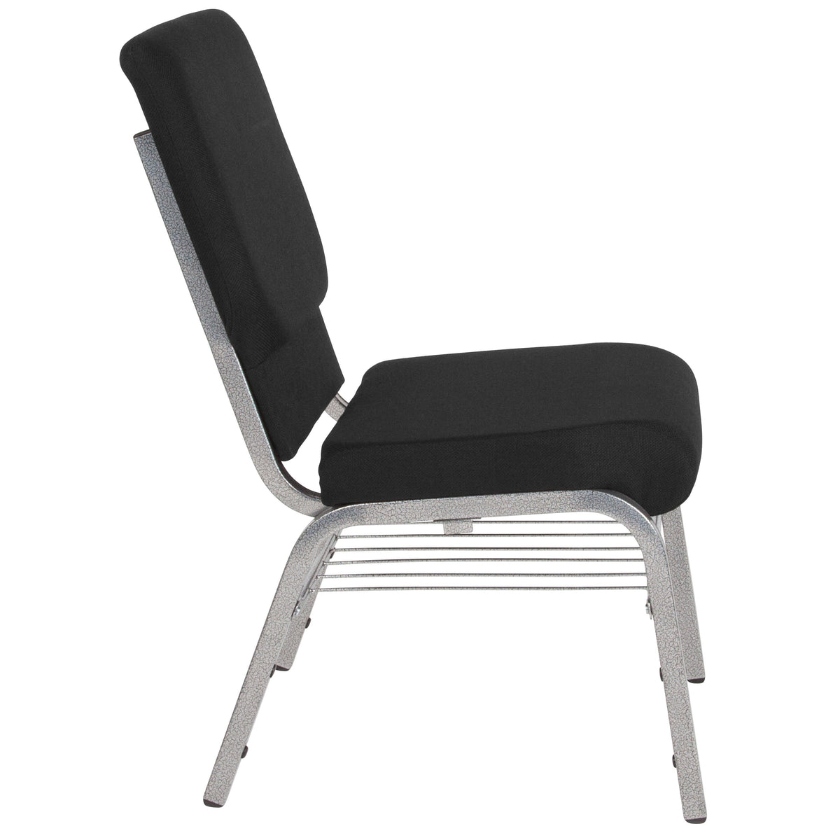 Black Fabric/Silver Vein Frame |#| 18.5inchW Church Chair in Black Fabric with Book Rack - Silver Vein Frame