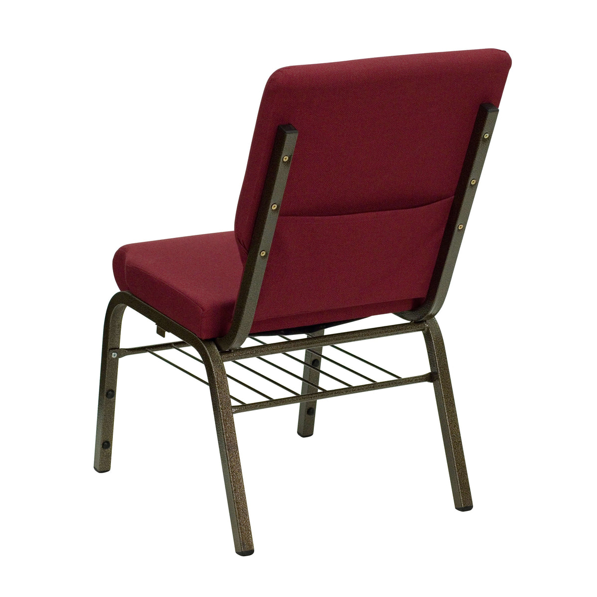 Burgundy Fabric/Gold Vein Frame |#| 18.5inchW Church Chair in Burgundy Fabric with Book Rack - Gold Vein Frame