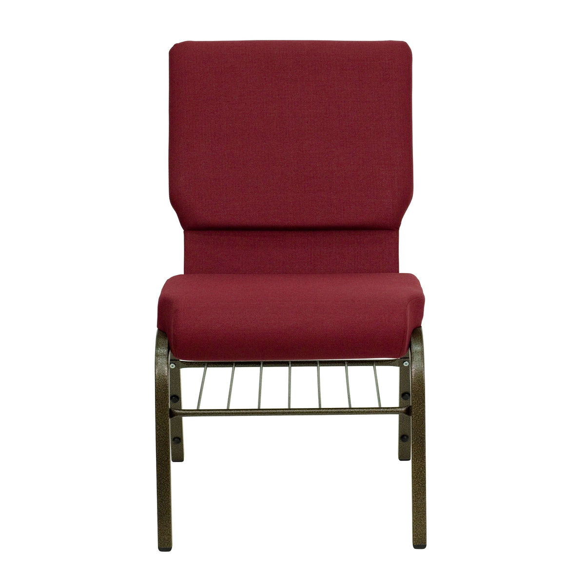 Burgundy Fabric/Gold Vein Frame |#| 18.5inchW Church Chair in Burgundy Fabric with Book Rack - Gold Vein Frame