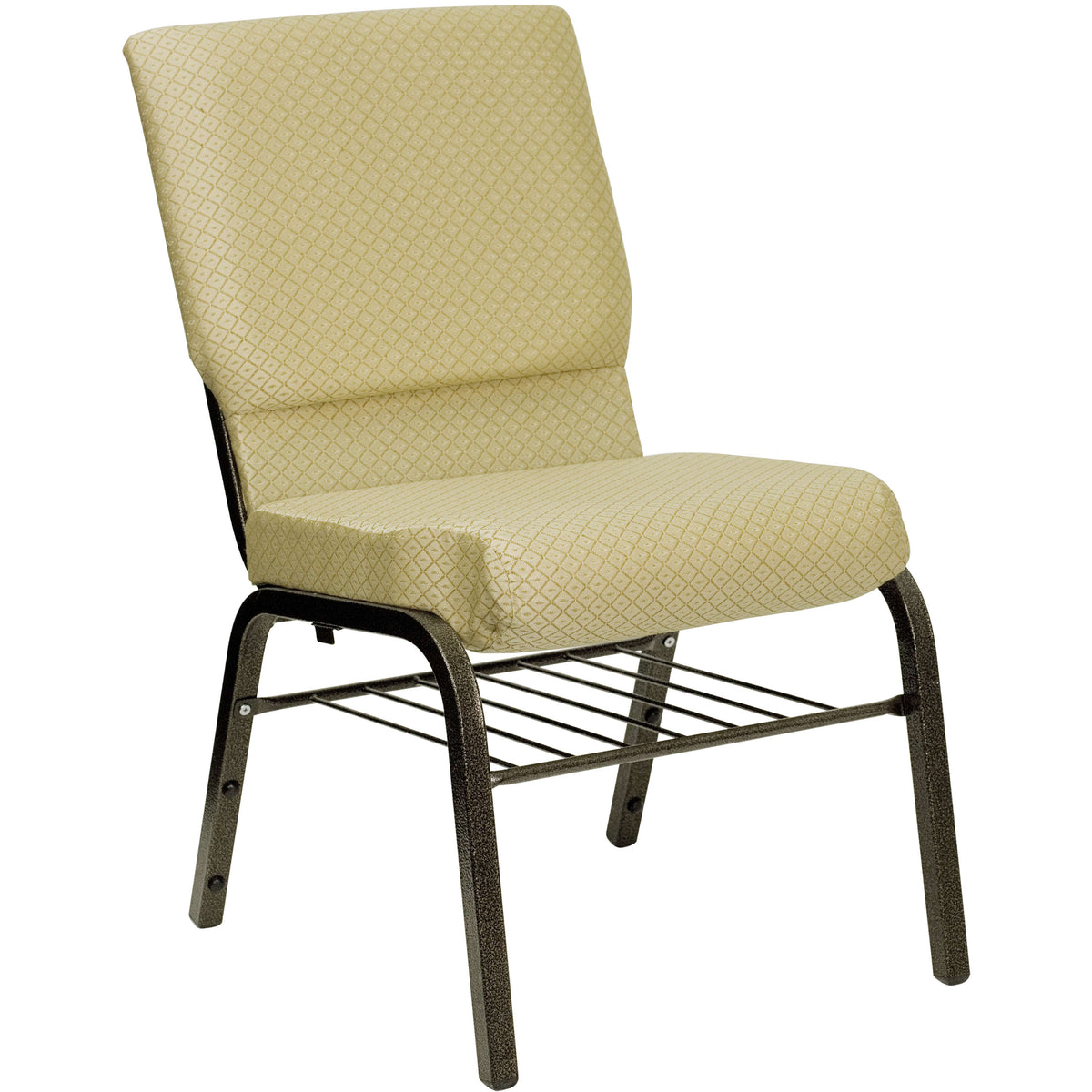 Beige Patterned Fabric/Gold Vein Frame |#| 18.5inchW Church Chair in Beige Patterned Fabric with Book Rack - Gold Vein Frame