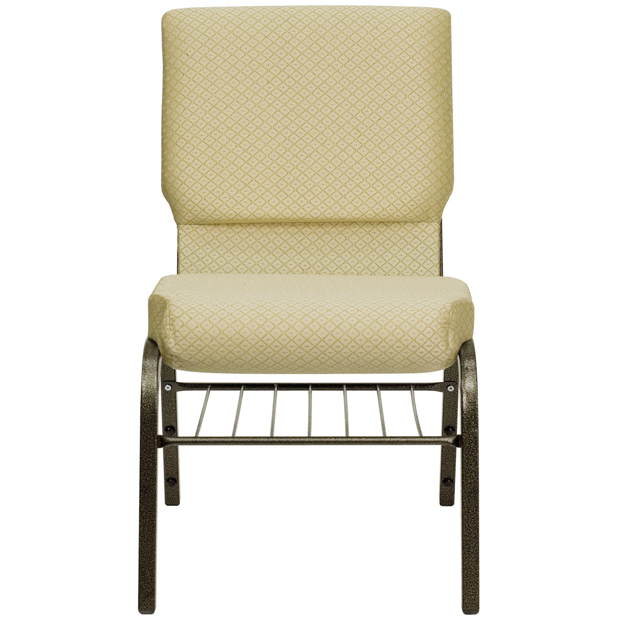 Beige Patterned Fabric/Gold Vein Frame |#| 18.5inchW Church Chair in Beige Patterned Fabric with Book Rack - Gold Vein Frame