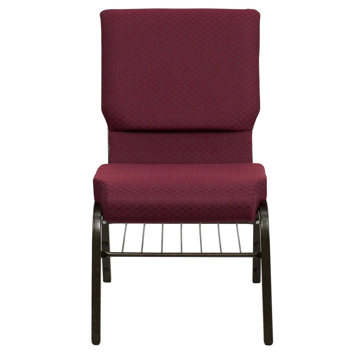Burgundy Patterned Fabric/Gold Vein Frame |#| 18.5inchW Church Chair in Burgundy Patterned Fabric w/ Book Rack - Gold Vein Frame