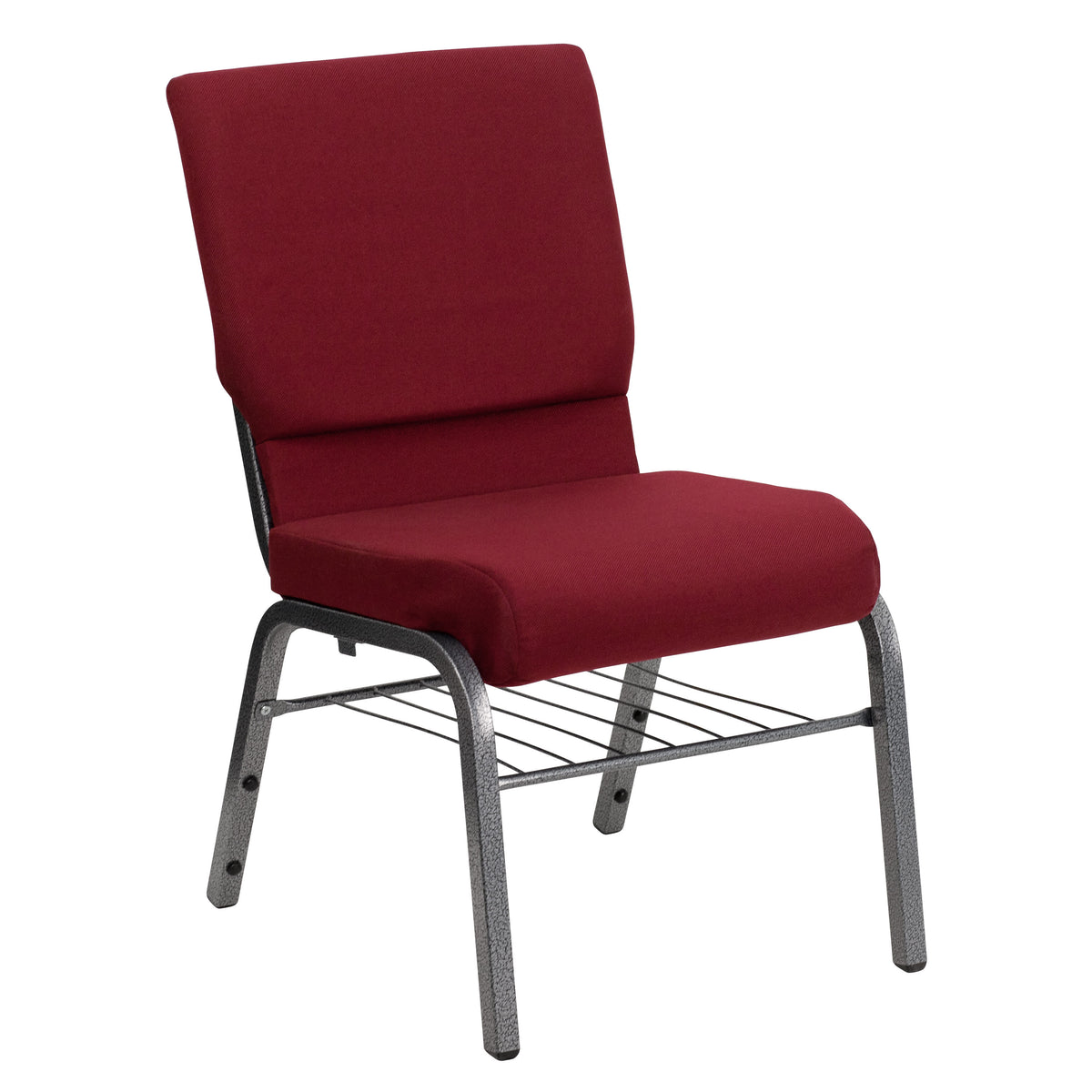 Burgundy Fabric/Silver Vein Frame |#| 18.5inchW Church Chair in Burgundy Fabric with Book Rack - Silver Vein Frame