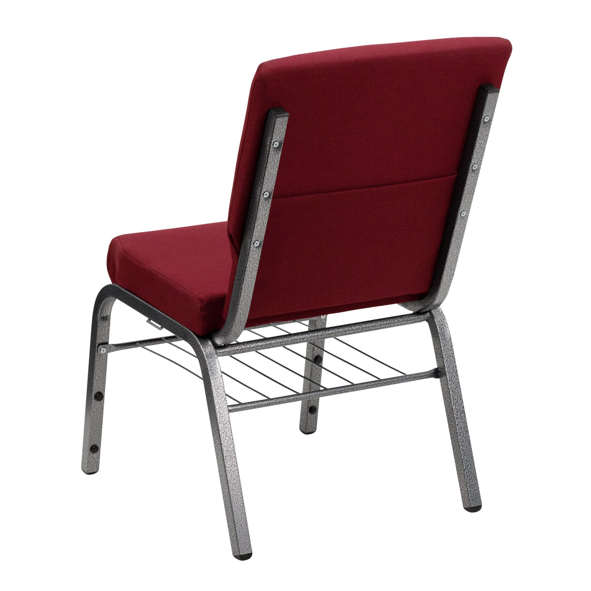 Burgundy Fabric/Silver Vein Frame |#| 18.5inchW Church Chair in Burgundy Fabric with Book Rack - Silver Vein Frame