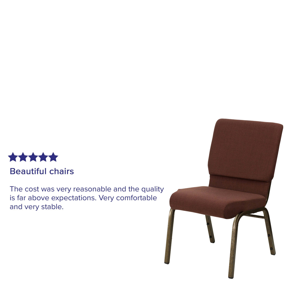 Brown Fabric/Gold Vein Frame |#| 18.5inchW Stacking Church Chair in Brown Fabric - Gold Vein Frame