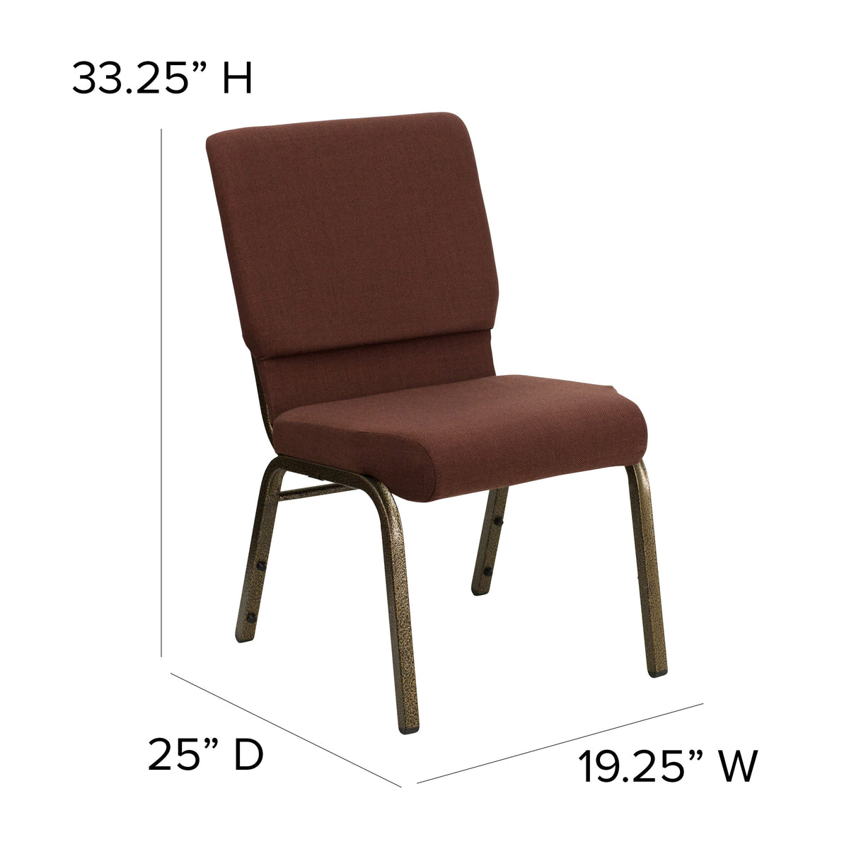 Brown Fabric/Gold Vein Frame |#| 18.5inchW Stacking Church Chair in Brown Fabric - Gold Vein Frame