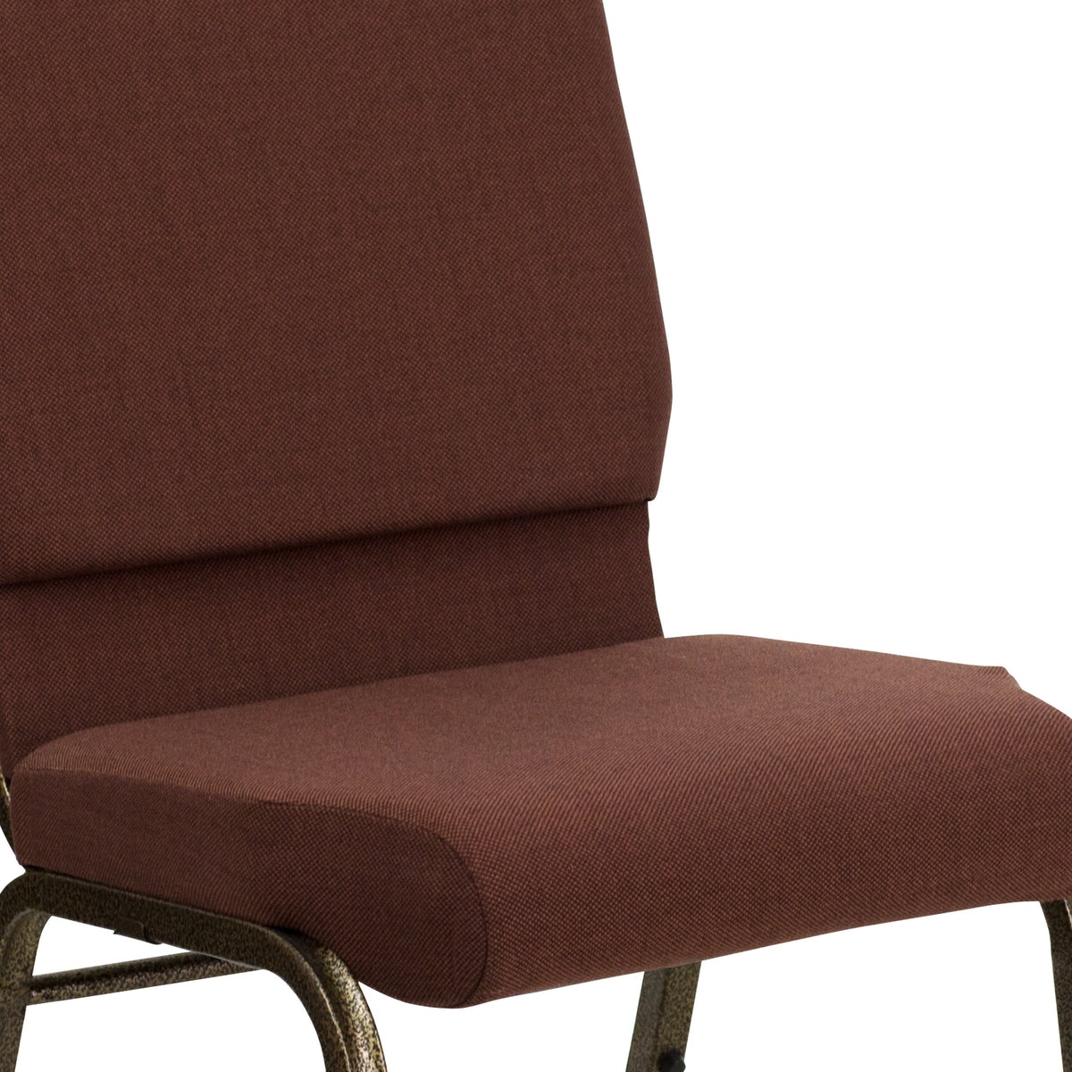 Brown Fabric/Gold Vein Frame |#| 18.5inchW Stacking Church Chair in Brown Fabric - Gold Vein Frame