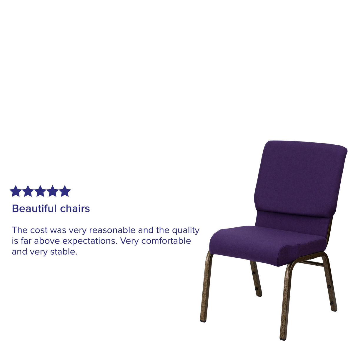 Royal Purple Fabric/Gold Vein Frame |#| 18.5inchW Stacking Church Chair in Royal Purple Fabric - Gold Vein Frame