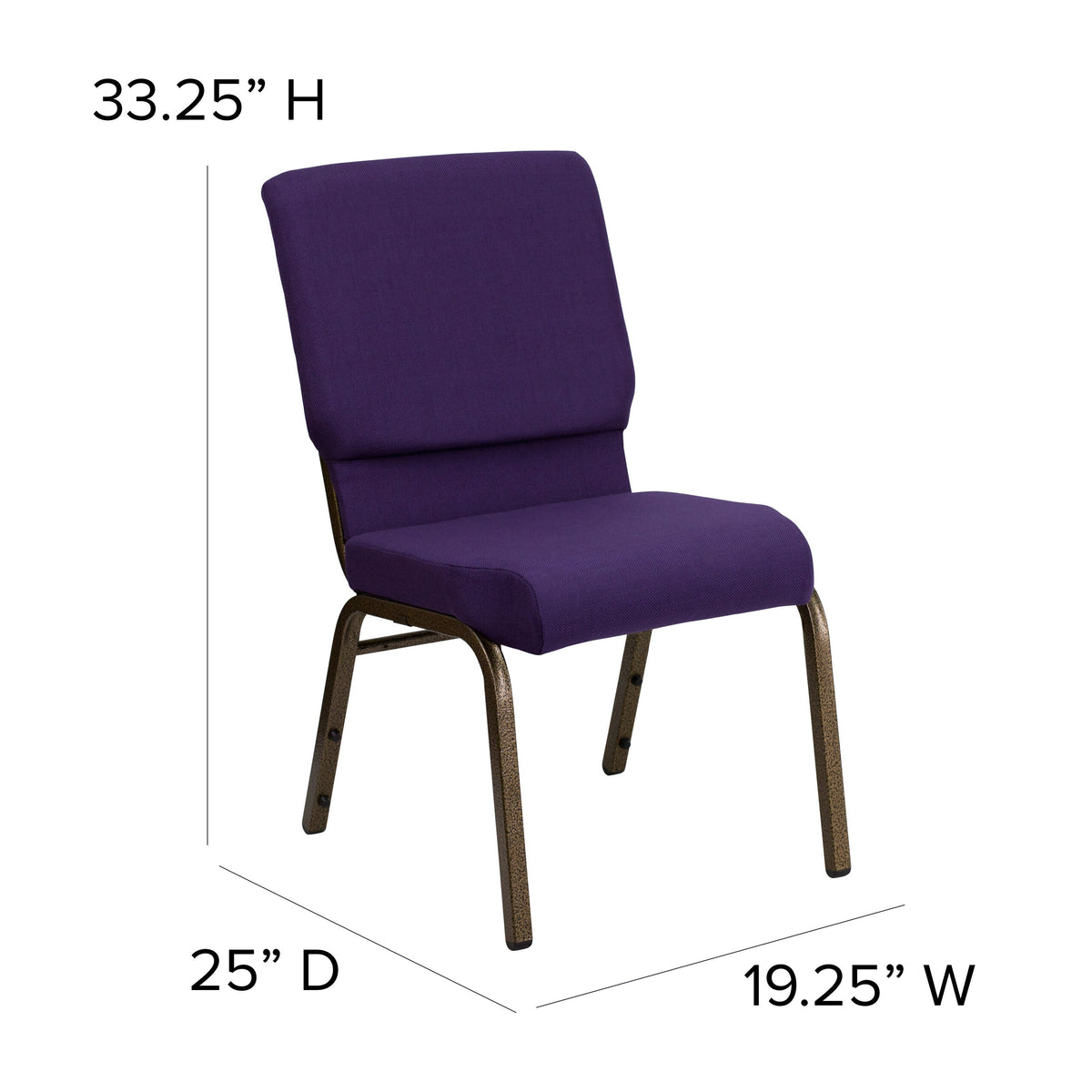 Royal Purple Fabric/Gold Vein Frame |#| 18.5inchW Stacking Church Chair in Royal Purple Fabric - Gold Vein Frame