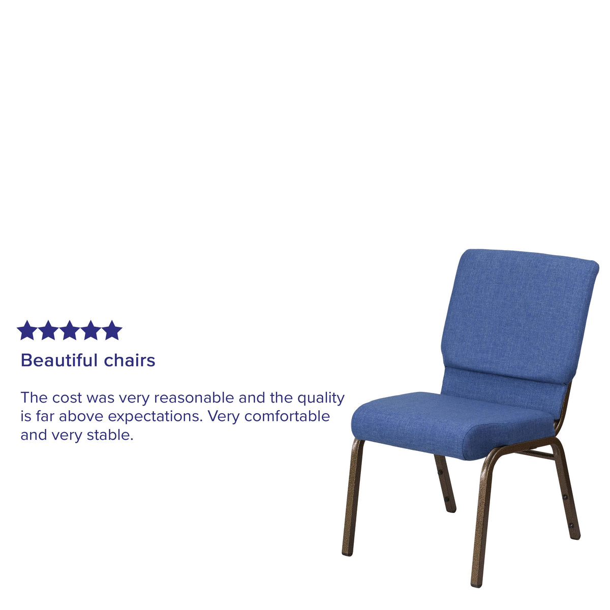 Blue Fabric/Gold Vein Frame |#| 18.5inchW Stacking Church Chair in Blue Fabric - Gold Vein Frame