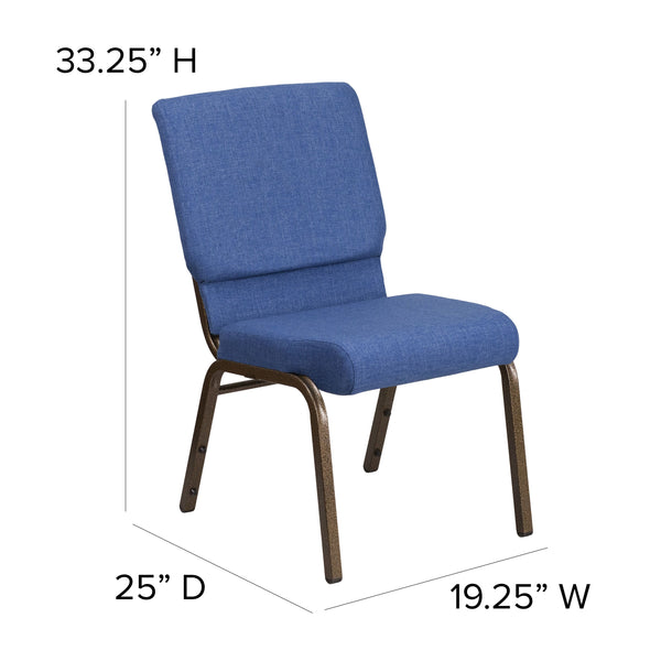 Blue Fabric/Gold Vein Frame |#| 18.5inchW Stacking Church Chair in Blue Fabric - Gold Vein Frame