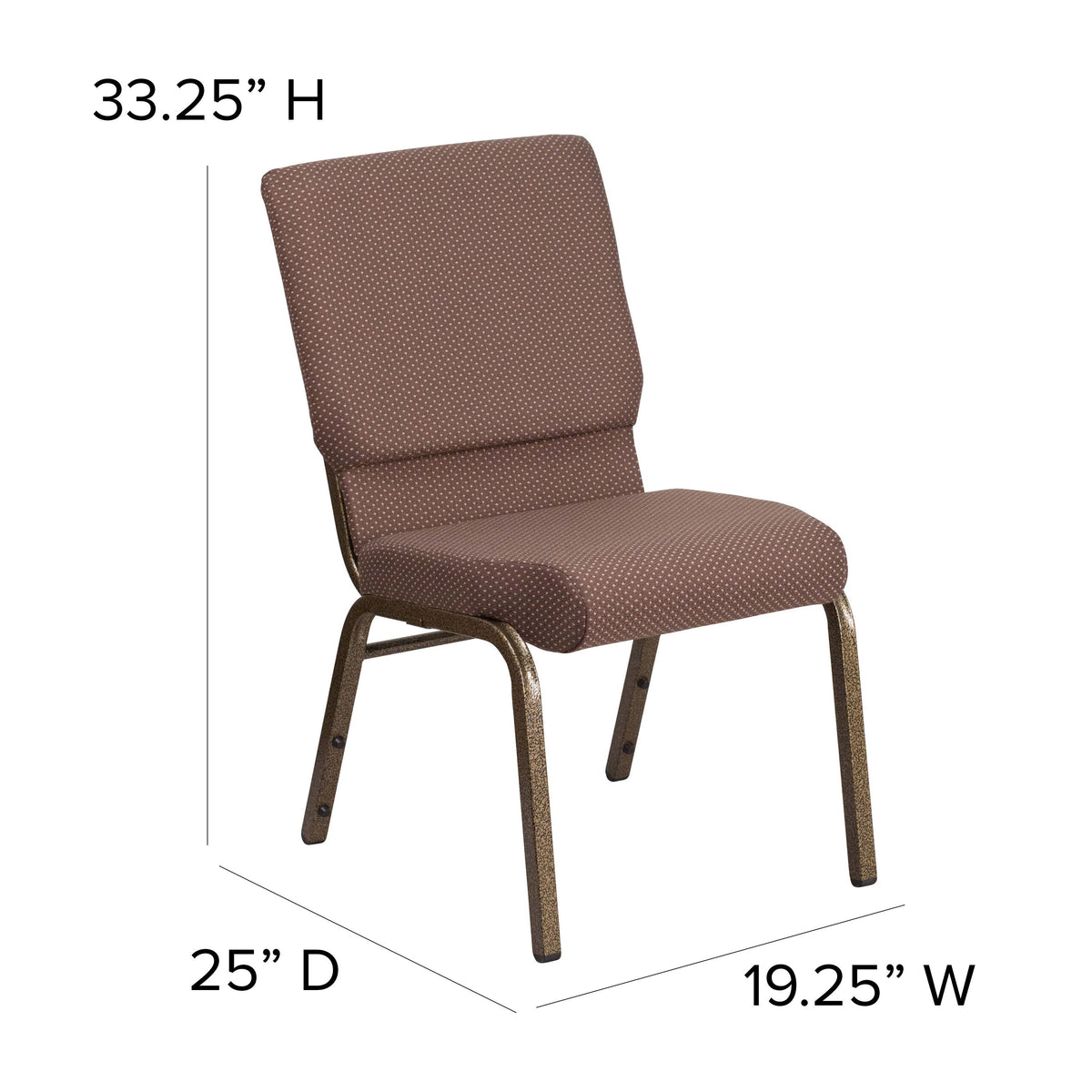 Brown Dot Fabric/Gold Vein Frame |#| 18.5inchW Stacking Church Chair in Brown Dot Fabric - Gold Vein Frame