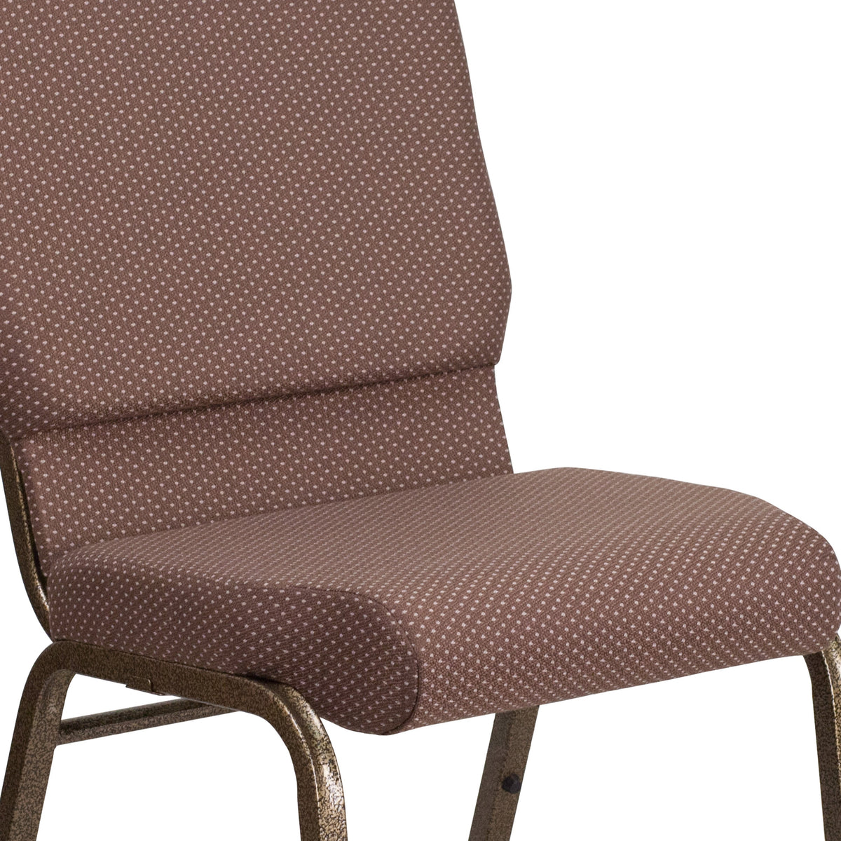 Brown Dot Fabric/Gold Vein Frame |#| 18.5inchW Stacking Church Chair in Brown Dot Fabric - Gold Vein Frame