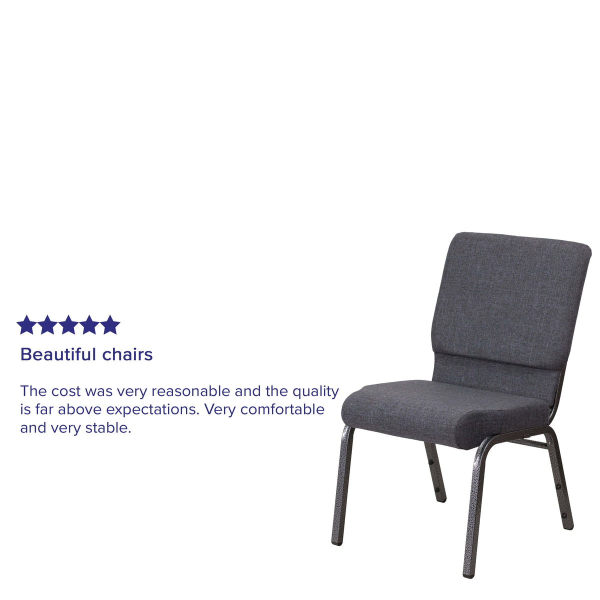 Dark Gray Fabric/Silver Vein Frame |#| 18.5inchW Stacking Church Chair in Dark Gray Fabric - Silver Vein Frame