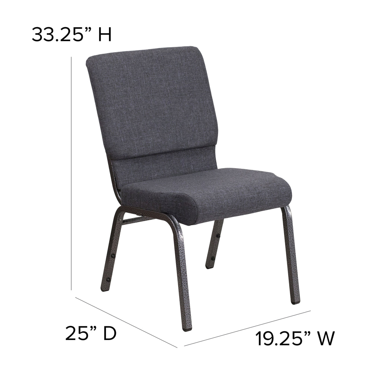 Dark Gray Fabric/Silver Vein Frame |#| 18.5inchW Stacking Church Chair in Dark Gray Fabric - Silver Vein Frame
