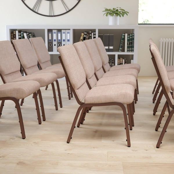 Beige Fabric/Copper Vein Frame |#| 18.5inchW Stacking Church Chair in Beige Fabric - Copper Vein Frame