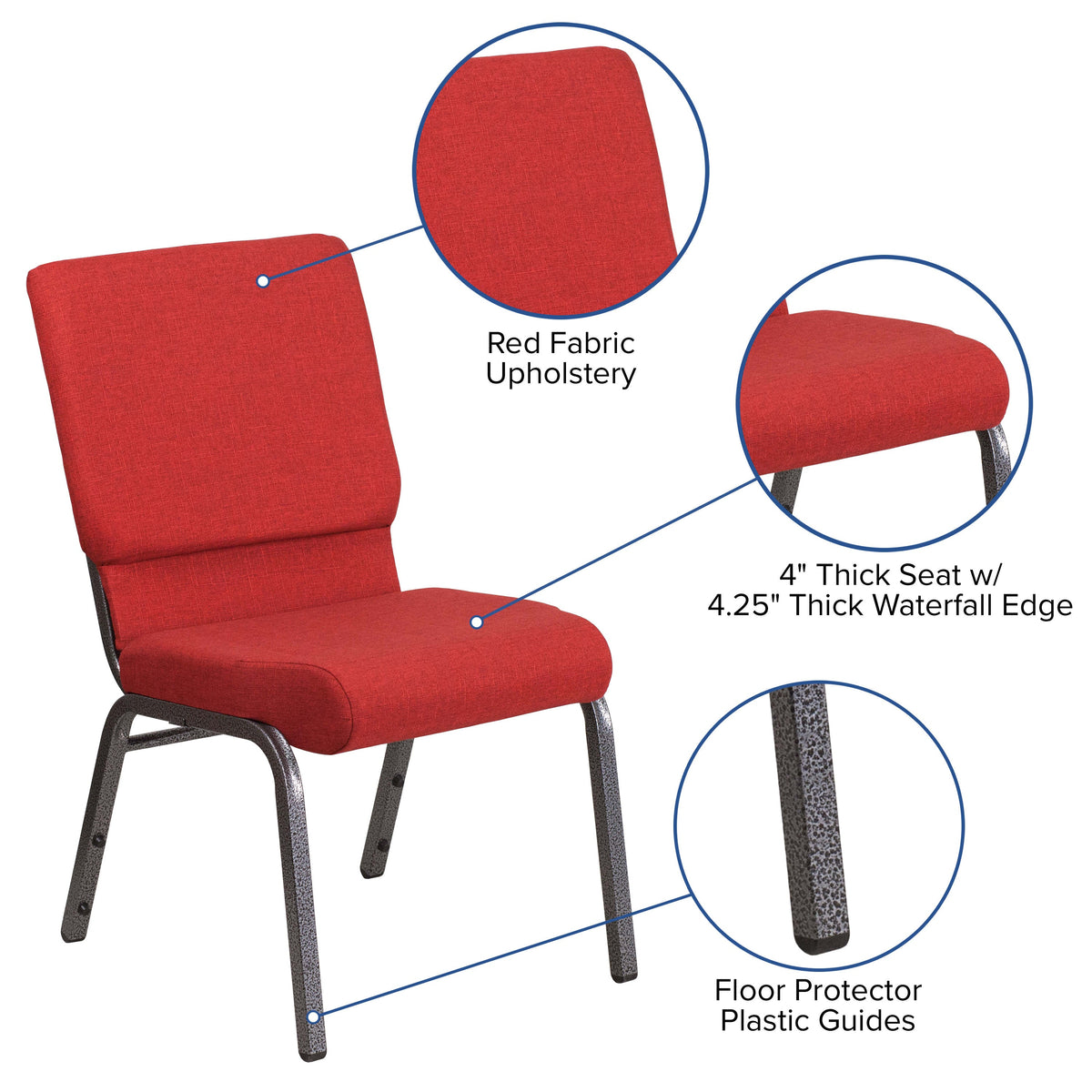 Red Fabric/Silver Vein Frame |#| 18.5inchW Stacking Church Chair in Red Fabric - Silver Vein Frame