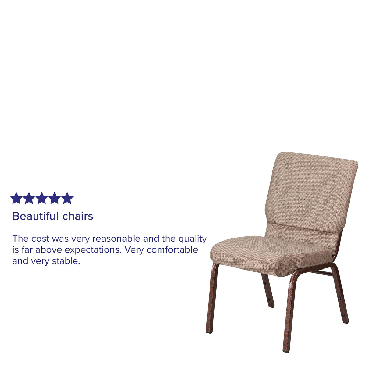 Beige Fabric/Copper Vein Frame |#| 18.5inchW Stacking Church Chair in Beige Fabric - Copper Vein Frame