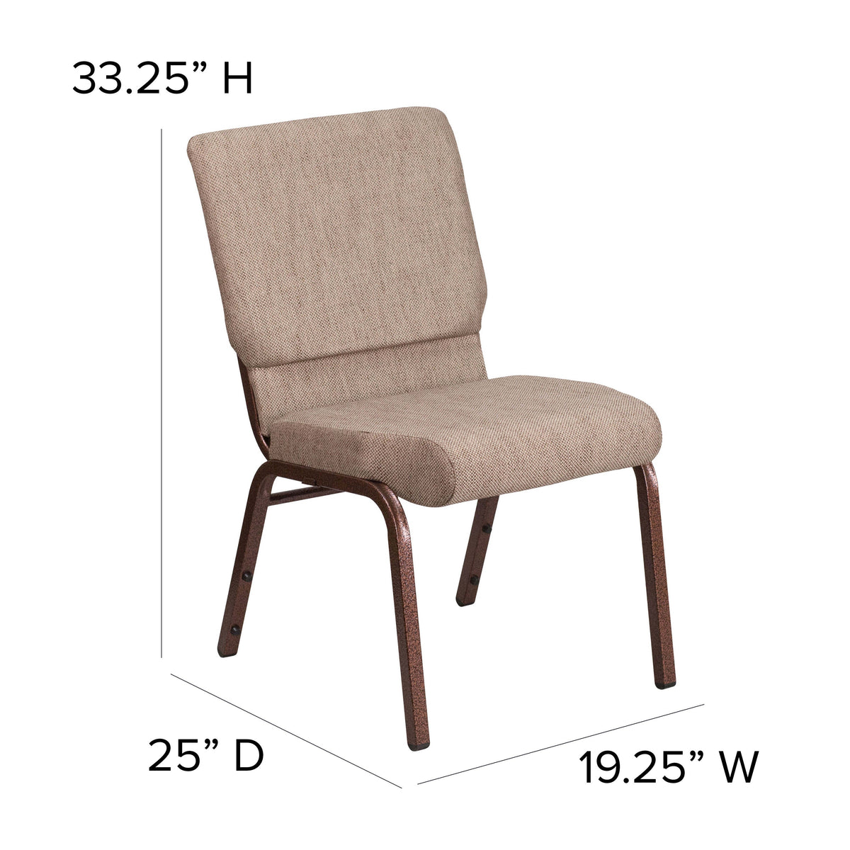 Beige Fabric/Copper Vein Frame |#| 18.5inchW Stacking Church Chair in Beige Fabric - Copper Vein Frame
