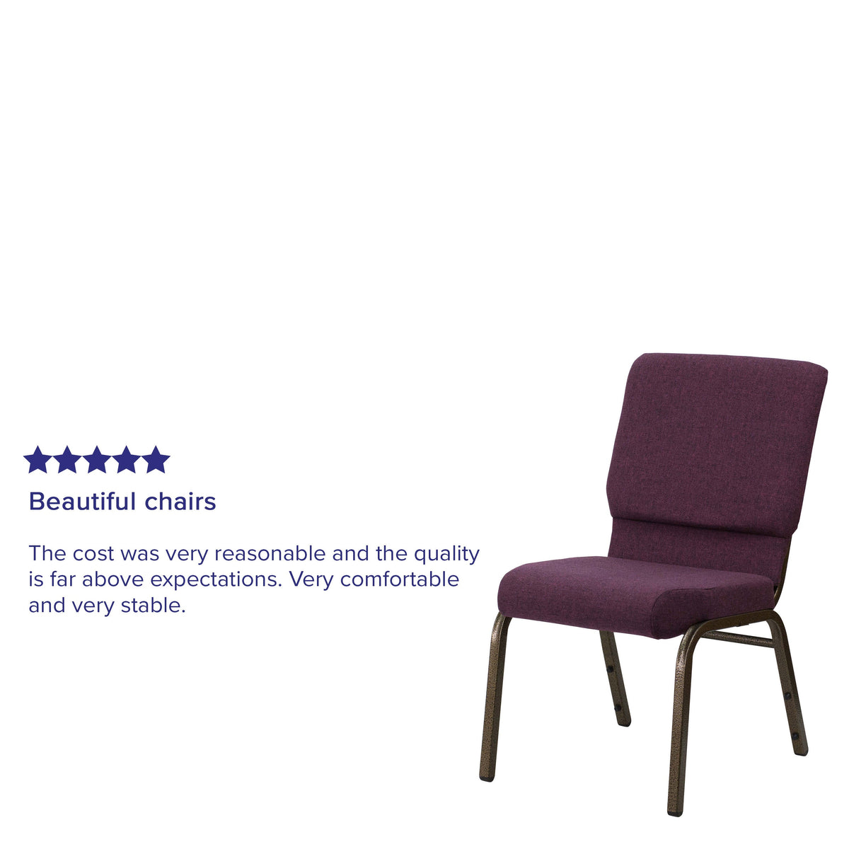 Plum Fabric/Gold Vein Frame |#| 18.5inchW Stacking Church Chair in Plum Fabric - Gold Vein Frame