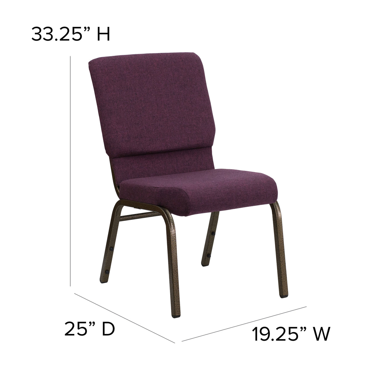 Plum Fabric/Gold Vein Frame |#| 18.5inchW Stacking Church Chair in Plum Fabric - Gold Vein Frame