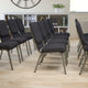 Black Patterned Fabric/Silver Vein Frame |#| 18.5inchW Stacking Church Chair in Black Patterned Fabric - Silver Vein Frame