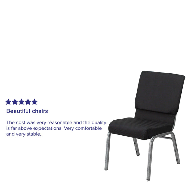 Black Patterned Fabric/Silver Vein Frame |#| 18.5inchW Stacking Church Chair in Black Patterned Fabric - Silver Vein Frame