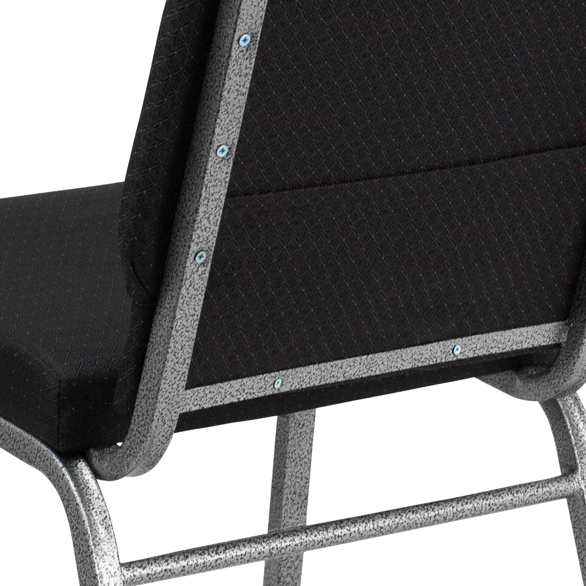 Black Patterned Fabric/Silver Vein Frame |#| 18.5inchW Stacking Church Chair in Black Patterned Fabric - Silver Vein Frame