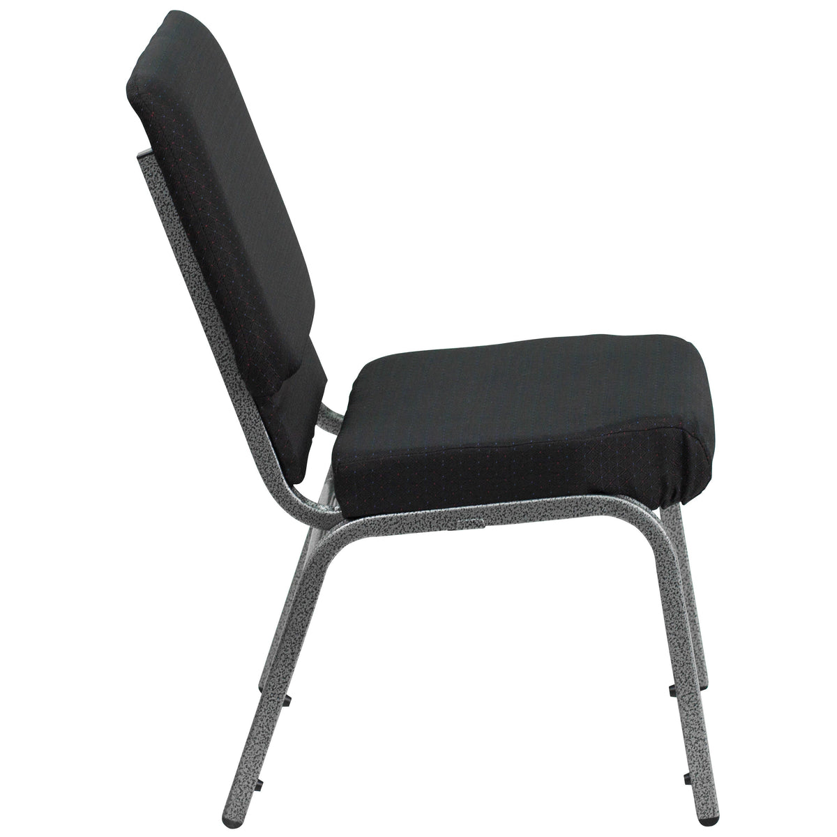 Black Patterned Fabric/Silver Vein Frame |#| 18.5inchW Stacking Church Chair in Black Patterned Fabric - Silver Vein Frame