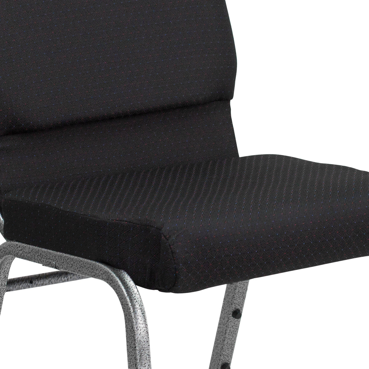 Black Patterned Fabric/Silver Vein Frame |#| 18.5inchW Stacking Church Chair in Black Patterned Fabric - Silver Vein Frame