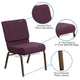 Plum Fabric/Gold Vein Frame |#| 21inchW Church Chair in Plum Fabric with Cup Book Rack - Gold Vein Frame