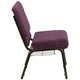 Plum Fabric/Gold Vein Frame |#| 21inchW Church Chair in Plum Fabric with Cup Book Rack - Gold Vein Frame