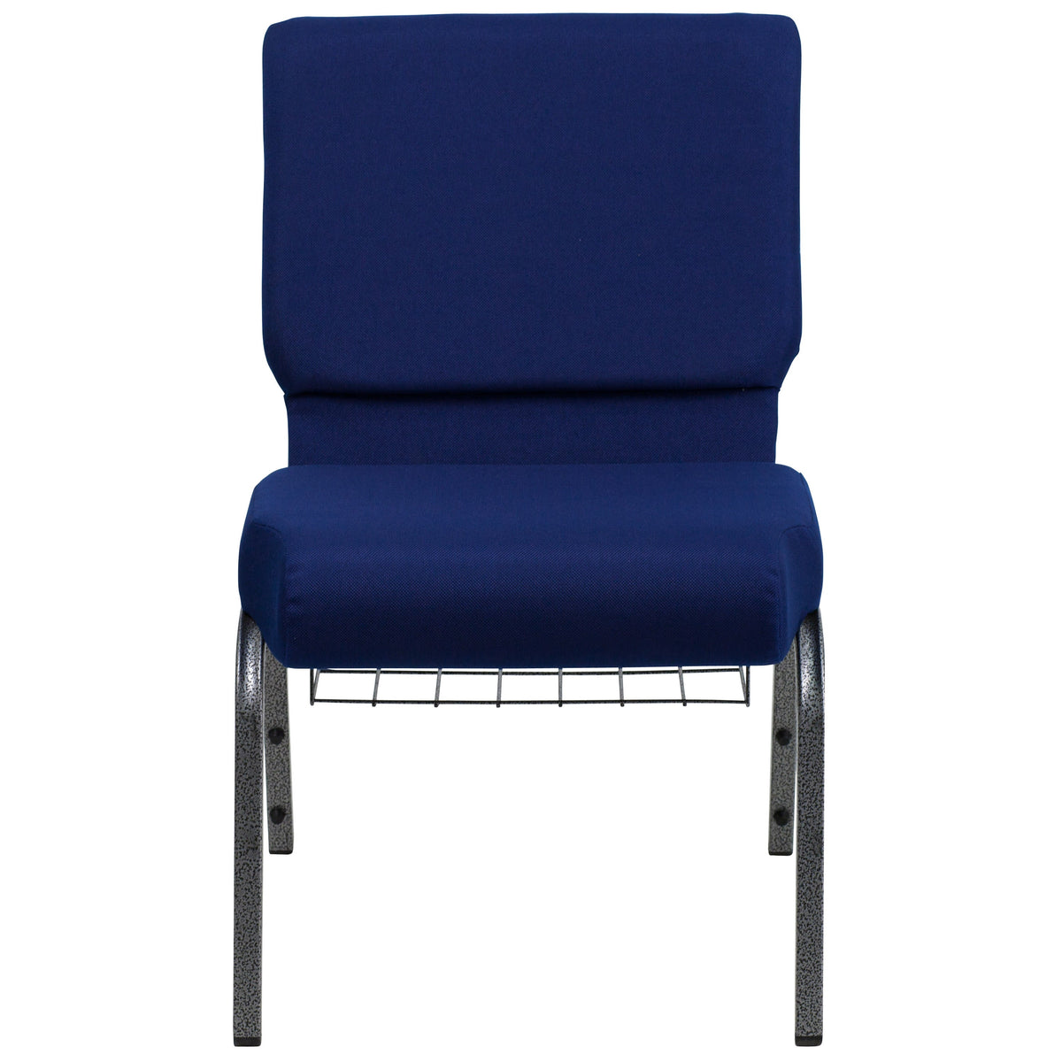 Navy Blue Fabric/Silver Vein Frame |#| 21inchW Church Chair in Navy Blue Fabric with Cup Book Rack - Silver Vein Frame