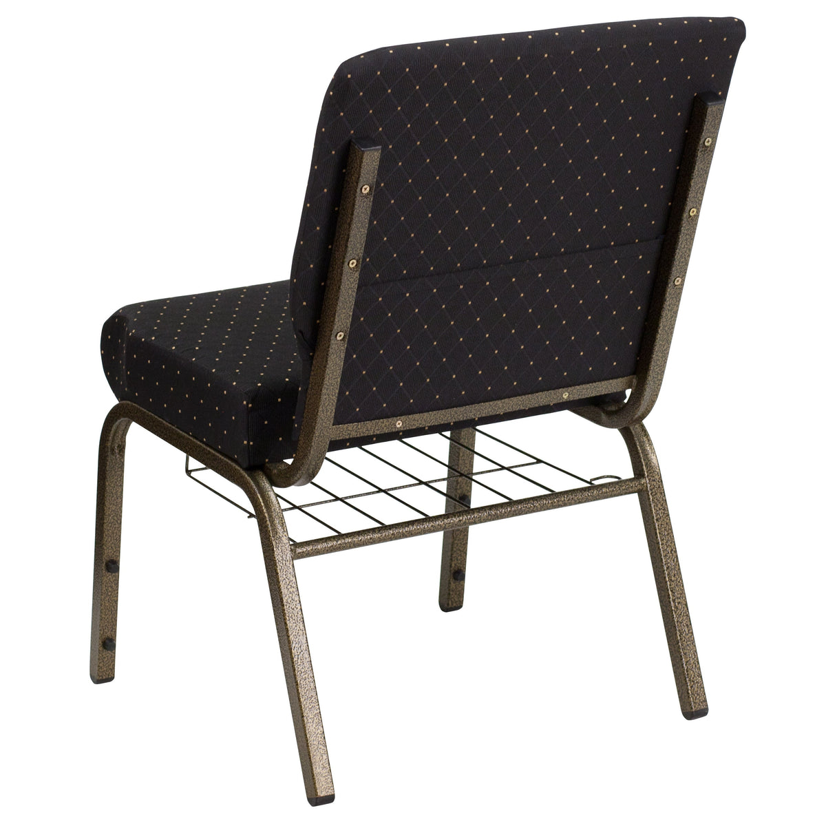 Black Dot Patterned Fabric/Gold Vein Frame |#| 21inchW Church Chair in Black Dot Patterned Fabric with Cup Book Rack - Gold Frame