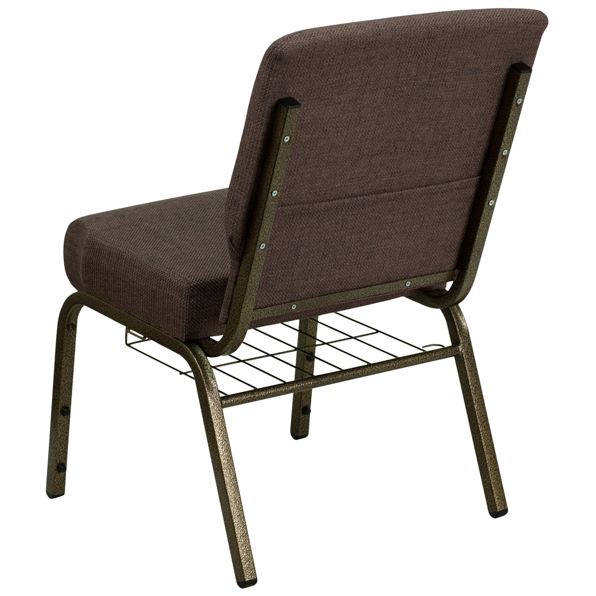 Brown Fabric/Gold Vein Frame |#| 21inchW Church Chair in Brown Fabric with Cup Book Rack - Gold Vein Frame