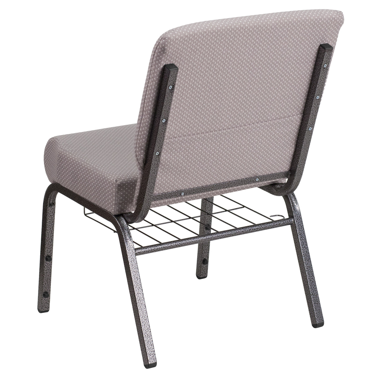 Gray Dot Fabric/Silver Vein Frame |#| 21inchW Church Chair in Gray Dot Fabric with Book Rack - Silver Vein Frame