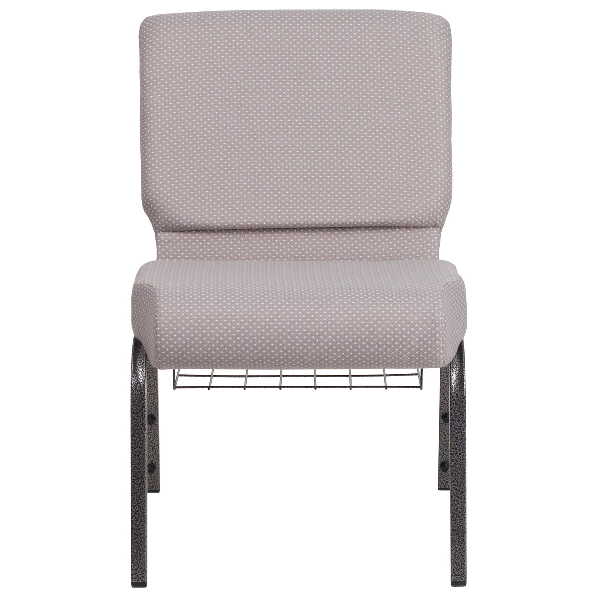 Gray Dot Fabric/Silver Vein Frame |#| 21inchW Church Chair in Gray Dot Fabric with Book Rack - Silver Vein Frame