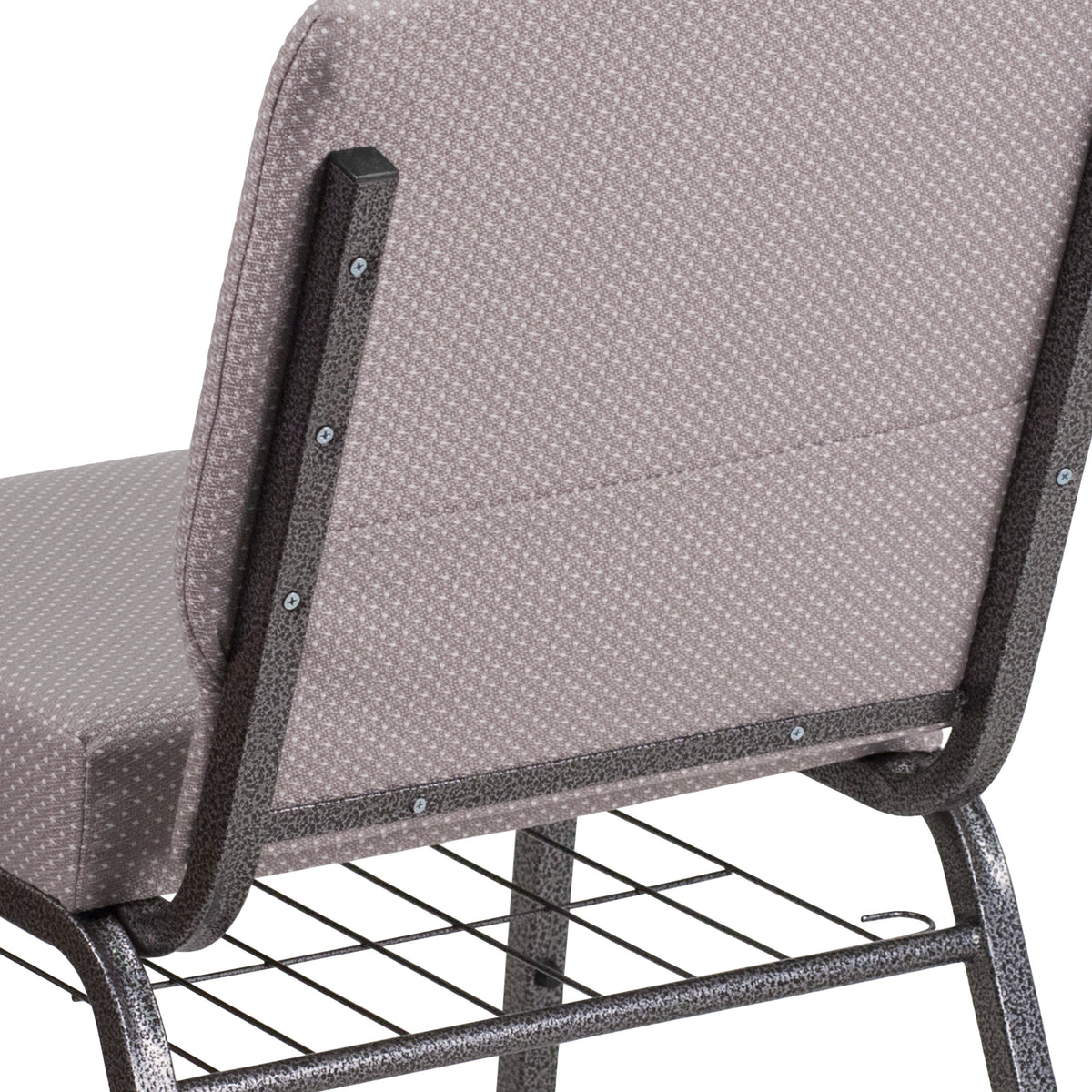 Gray Dot Fabric/Silver Vein Frame |#| 21inchW Church Chair in Gray Dot Fabric with Book Rack - Silver Vein Frame