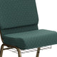 Hunter Green Dot Patterned Fabric/Gold Vein Frame |#| 21inchW Church Chair in Hunter Green Dot Patterned Fabric with Book Rack-Gold Frame