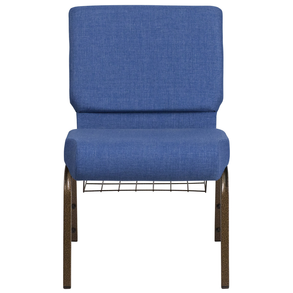 Blue Fabric/Gold Vein Frame |#| 21inchW Church Chair in Blue Fabric with Cup Book Rack - Gold Vein Frame