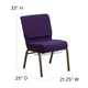 Royal Purple Fabric/Gold Vein Frame |#| 21inchW Church Chair in Royal Purple Fabric with Cup Book Rack - Gold Vein Frame