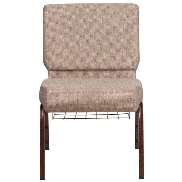 Beige Fabric/Copper Vein Frame |#| 21inchW Church Chair in Beige Fabric with Book Rack - Copper Vein Frame