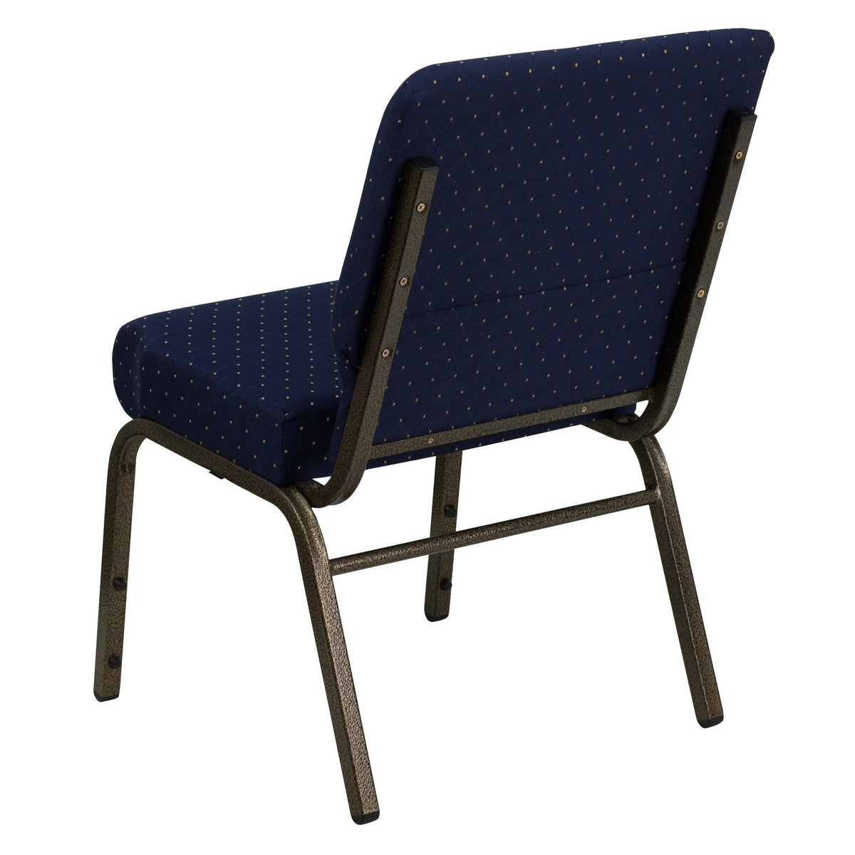 Navy Blue Dot Patterned Fabric/Gold Vein Frame |#| 21inchW Stacking Church Chair in Navy Blue Dot Patterned Fabric - Gold Vein Frame