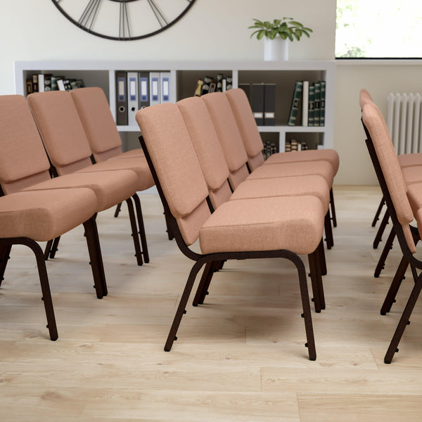 Caramel Fabric/Copper Vein Frame |#| 21inchW Stacking Church Chair in Caramel Fabric - Copper Vein Frame