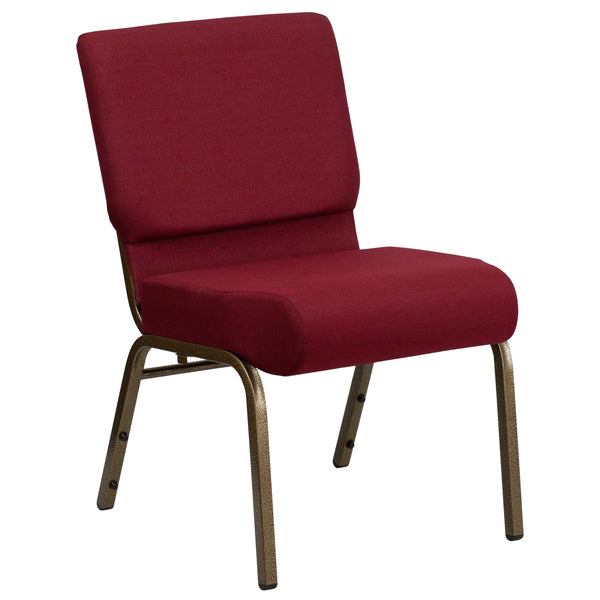 Burgundy Fabric/Gold Vein Frame |#| 21inchW Stacking Church Chair in Burgundy Fabric - Gold Vein Frame