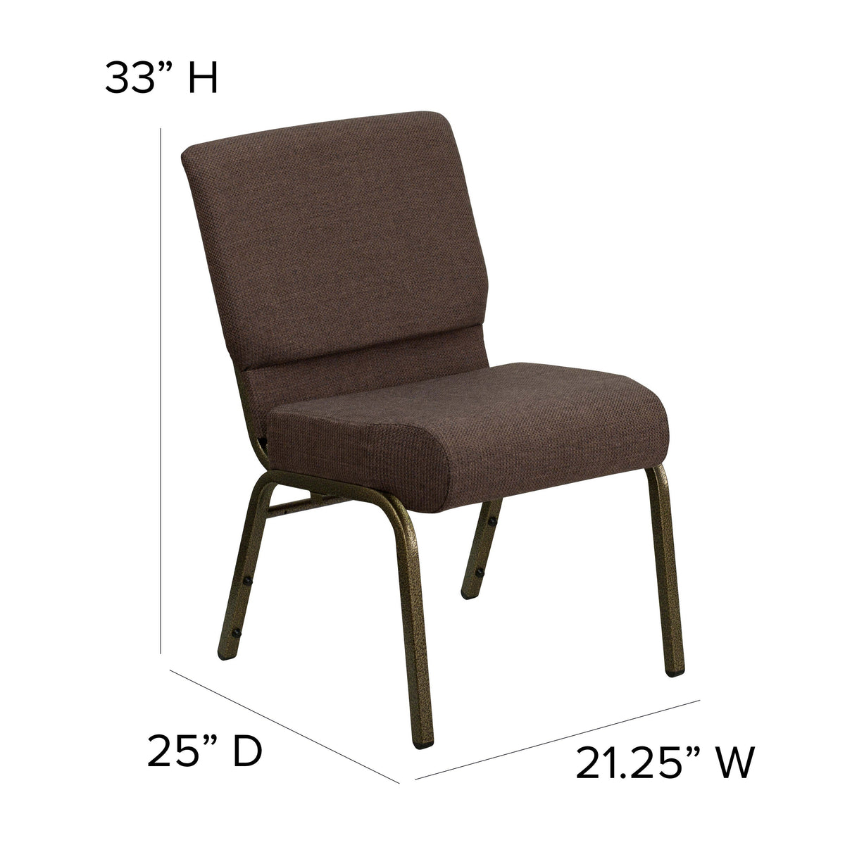 Brown Fabric/Gold Vein Frame |#| 21inchW Stacking Church Chair in Brown Fabric - Gold Vein Frame